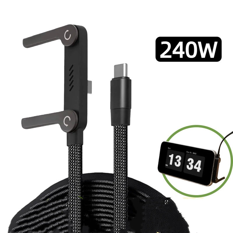 📱 Cablu USB-C la USB-C 240W cu SUPORT TELEFON Integrat și ÎNCĂRCARE RAPIDĂ.