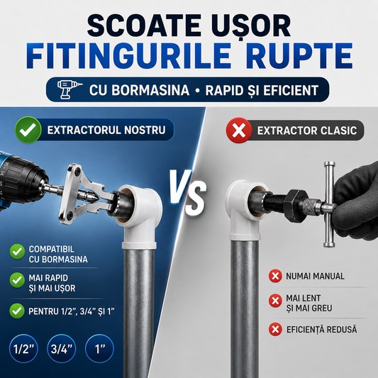 Extractor pentru Racorduri și Țevi Rupte – Scoate Fitingurile Blocate Fără să Spargi