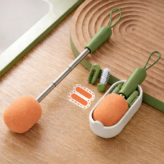 Perie Retractabilă Multifuncțională pentru Borcane, Sticle, Termosuri și Biberoane – Compactă cu Cutie de Depozitare