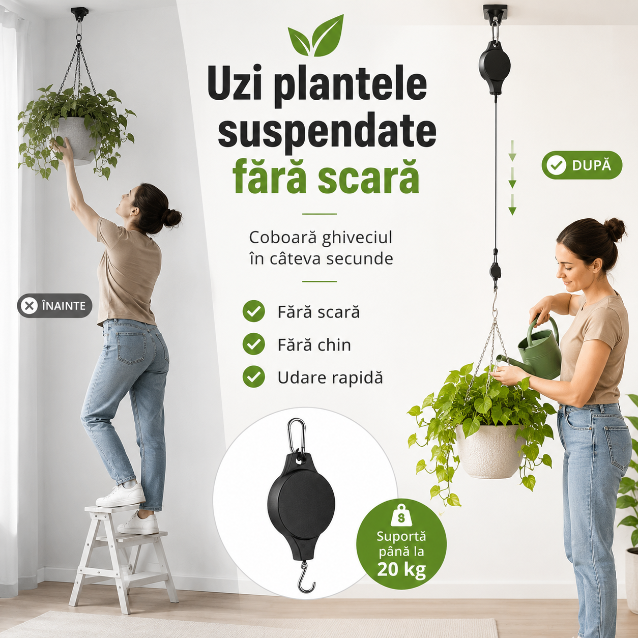 Suport Retractabil pentru Plante și Ghivece Suspendate