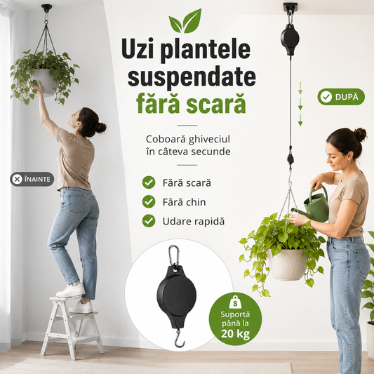 Suport Retractabil pentru Plante și Ghivece Suspendate