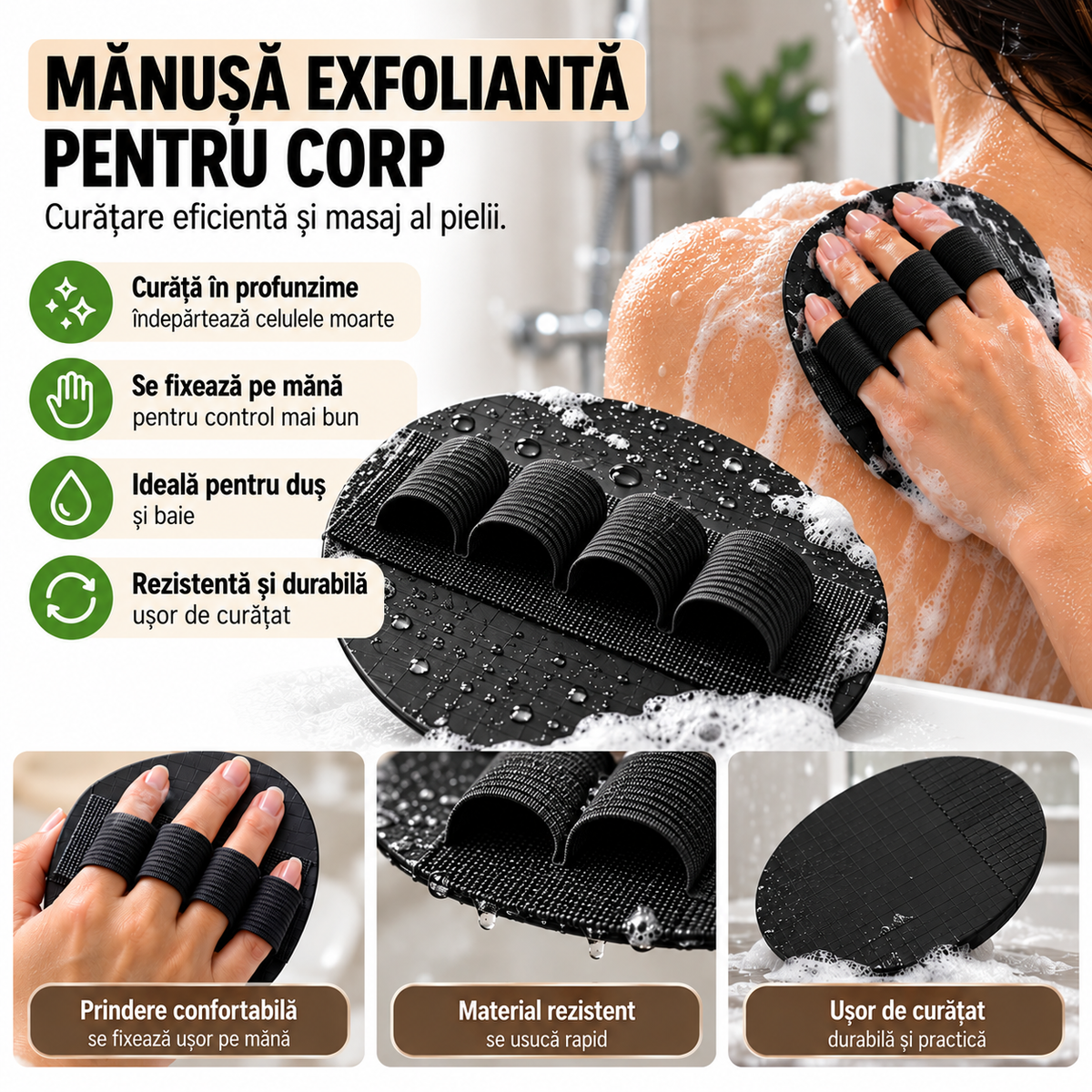 Mănușă Exfoliantă pentru Corp – Îndepărtează Pielea Moartă și Lasă Pielea mai Fină.
